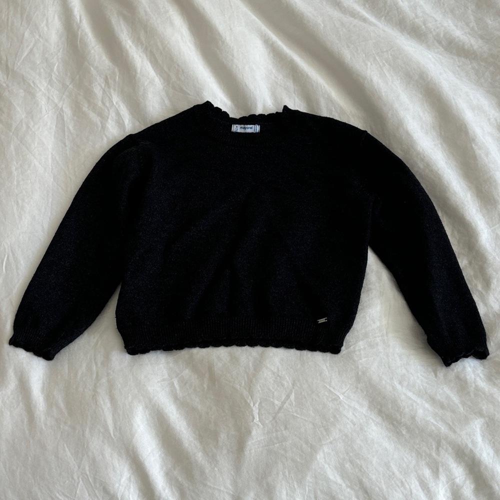 Mayoral Girl’s Grey Knit Scalloped Sweater